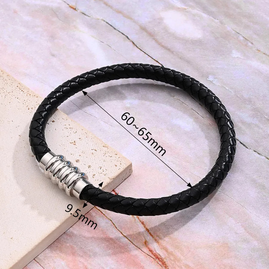 Casual Vacation Streetwear Simple 303 Stainless Steel Regenerated leather Handmade Polishing Braid Men's wristband