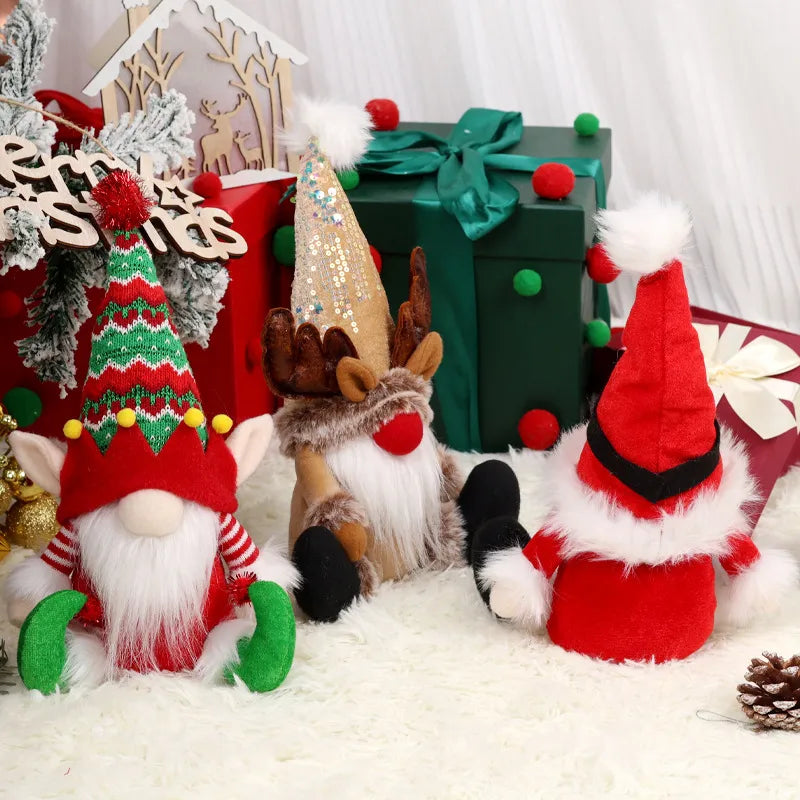 Christmas Long-Cap Style Santa Claus Decoration Rudolph The Reindeer Sprite Window Display Ornament Festive Polyester Decoration