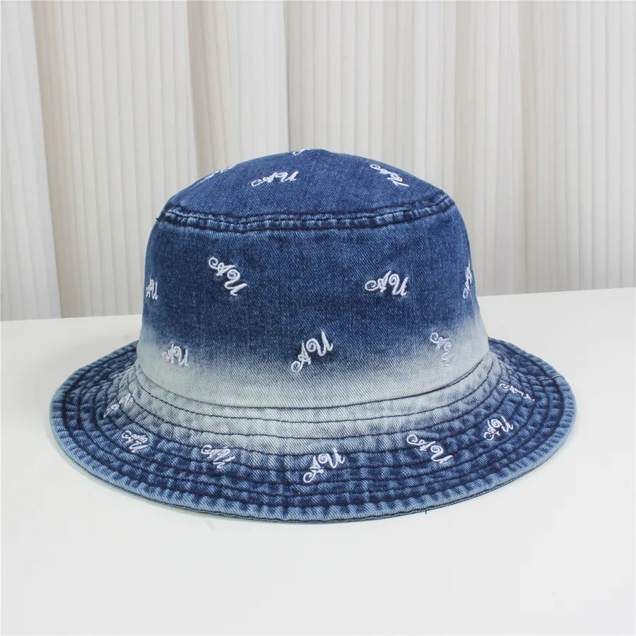 Retro New Style Denim Fishing Cap Women's Harajuku Sun Protection Bucket Hat Cuffed Tear Design Casual Versatile Streetwear