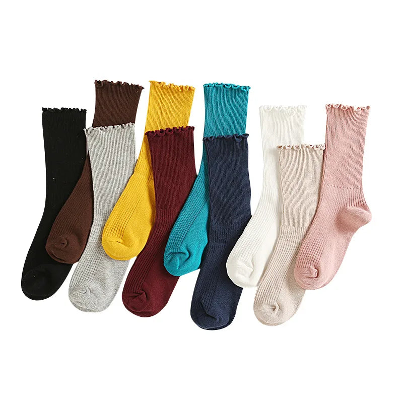 Stacked Socks Women's Japanese Style Autumn and Winter Cotton Thin Women's Socks Solid Color Wood Ear Retro Short Boots Socks