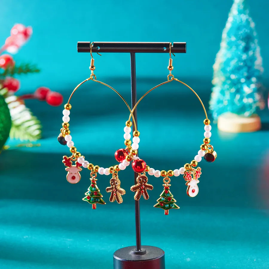 Christmas Themed Crystal Drop Earrings Alloy Scented Santa Socks Round Pendant Hooks For Women Christmas Jewelry Ear Jewelry