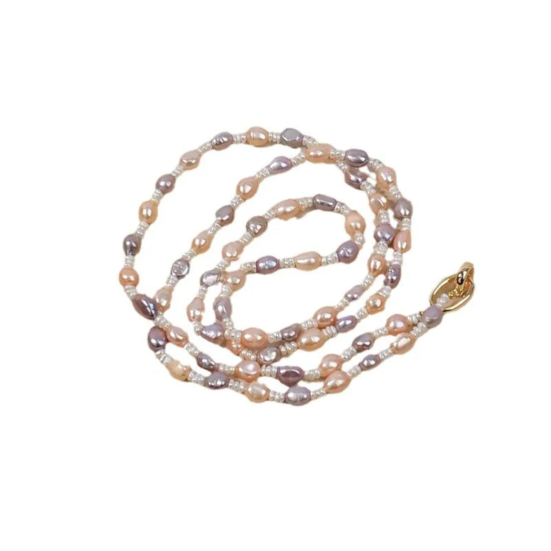 Natural Freshwater Pearl Necklace Women's Long Elegant Original Design Mixed Color Baroque Irregular Shape Straight Hole