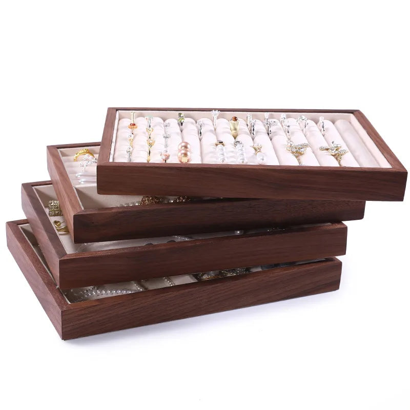 Walnut High-End Jewelry Display Tray Ring Showcase Jewelry Props Accessory Display Plate Luxury Sensation Wooden Tray
