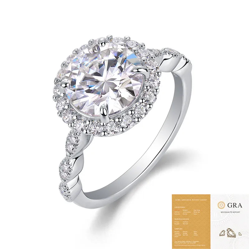Moissanite 925 Sterling Silver Rings GRA Certificate Geometric Rings