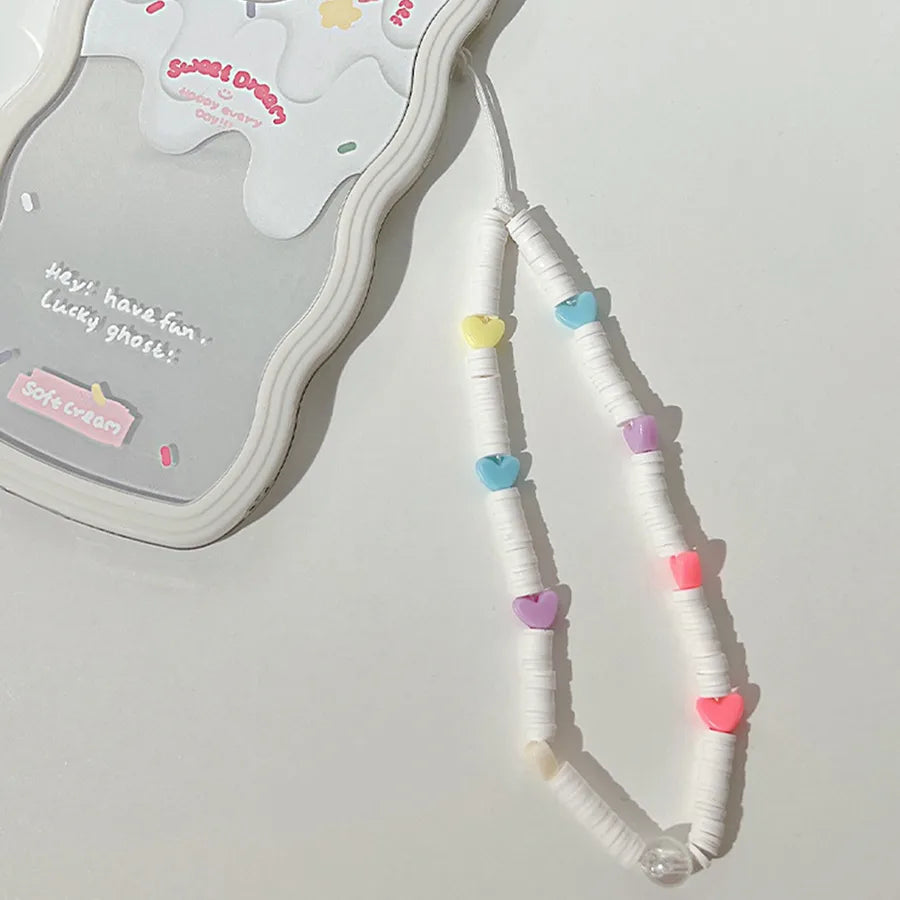 cute heart shape flower pc silica gel soft clay inlay artificial pearls women's mobile phone chain 1 piece