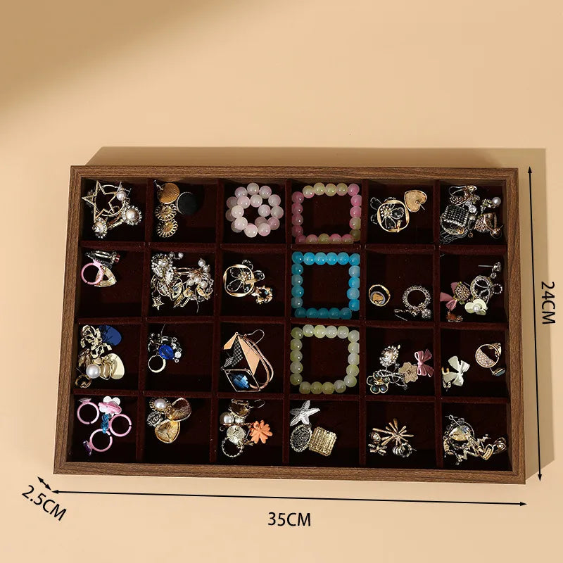 Jewelry Display Tray Earring Necklace Pendant Jewelry Storage Box Ring Plate Bracelet Show Props Wooden Texture High-End Feel
