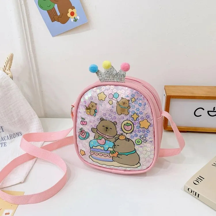 Kid'S Pu Leather Cartoon Capybara Cute Square Zipper Shoulder Bag