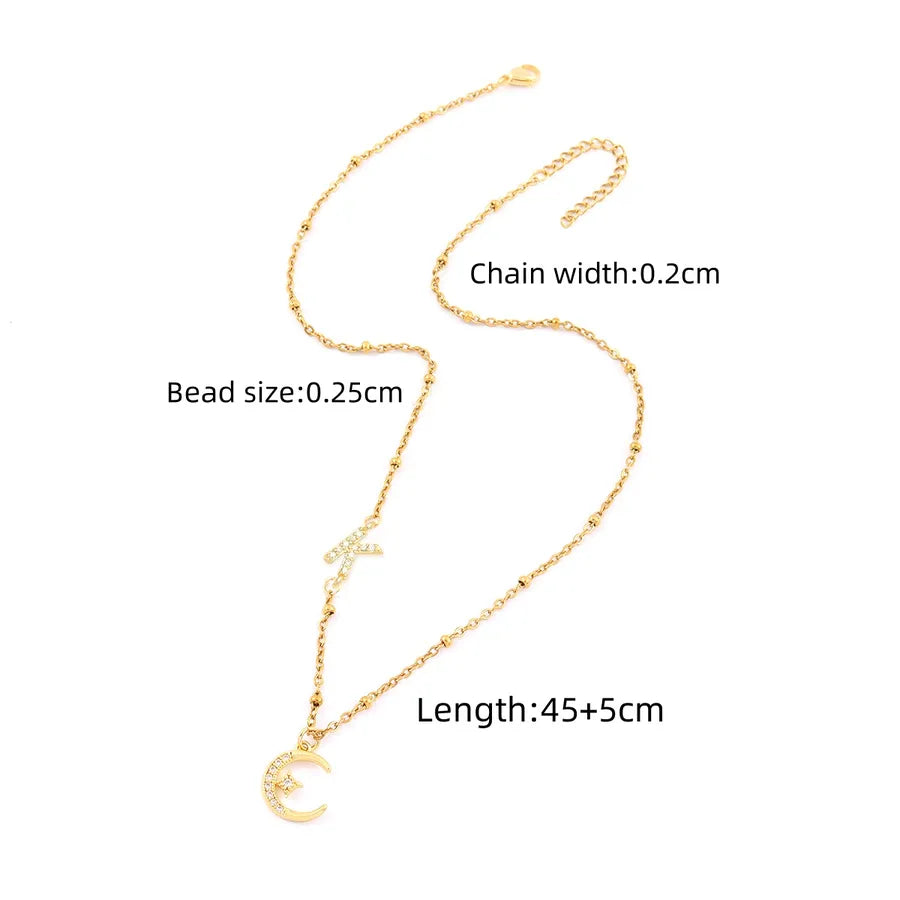 Wholesale Jewelry Elegant Simple Style Classic Style Letter Moon 201 Stainless Steel Copper Cross Bead Necklace Pendant Necklace