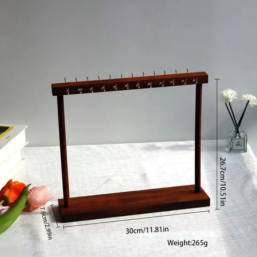 Walnut Color Solid Wood Necklace Jewelry Display Stand Bracelet Pendant Holder Sweater Storage Arrangement Props Simple Style