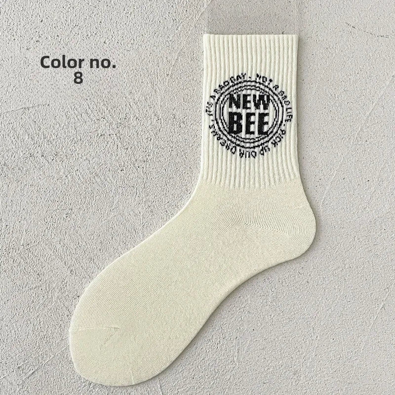 socks men's mid-calf socks spring and summer thin cotton socks long breathable sweat-absorbent retro men's sports autumn and winter