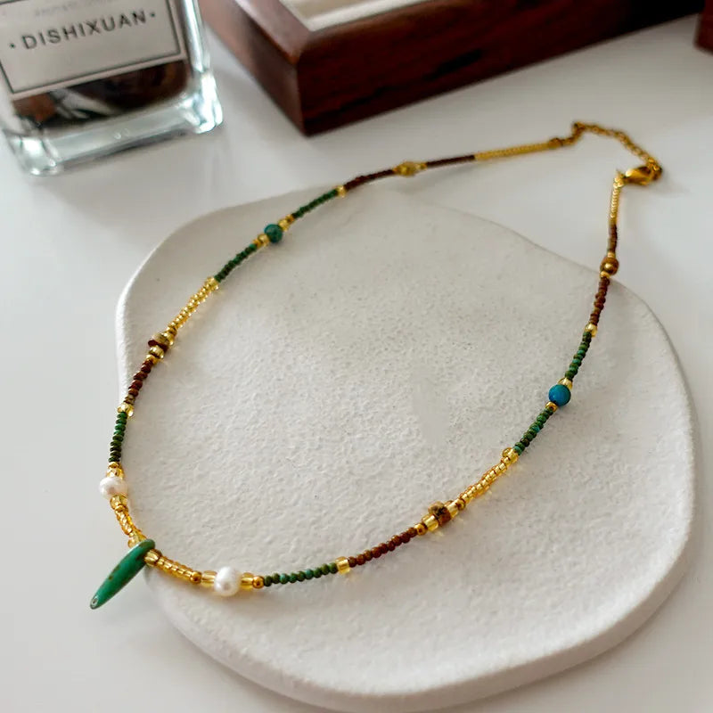 Elegant Retro Printing Beaded natural stone Freshwater Pearl Necklace In Bulk
