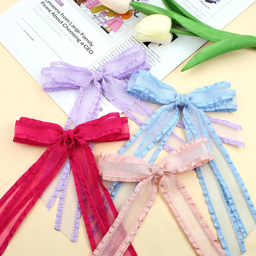 New-New Double Ruffled Ruffled Snow Yarn Bow Ribbon Women's Sweet Double Skirt All-match Girl's Headwear