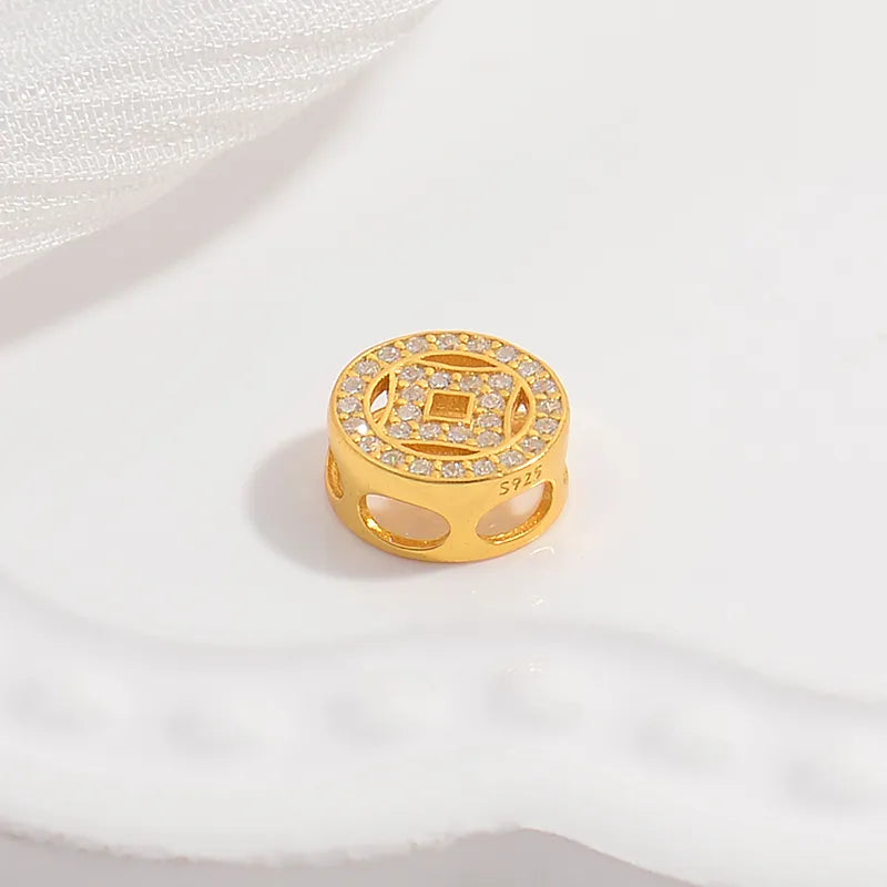 1 Piece 8.8*8.8mm Hole 6~9.9mm 925 Sterling Silver Zircon 22K Gold Plated Rhodium Plated Round Jewelry Accessories
