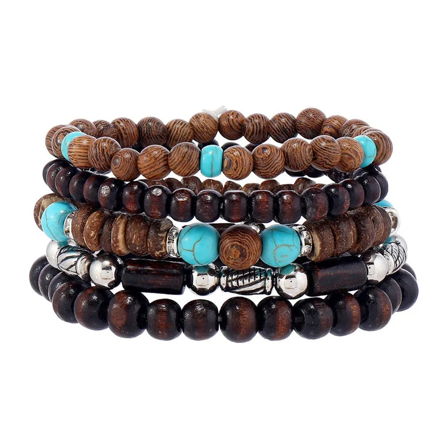 Retro Round Wood Beaded Men's Bracelets