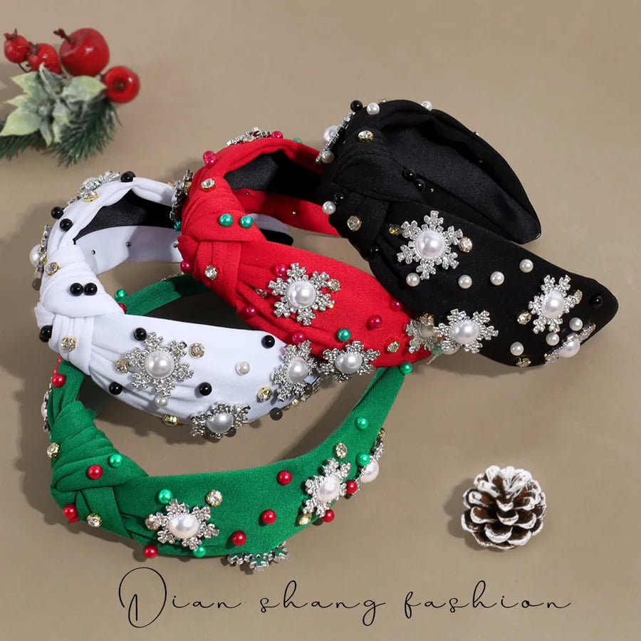 Elegant Christmas Themed Water Diamond Snowflake Hairband Versatile Wide Edge Knot Design  Style Women's Headwear