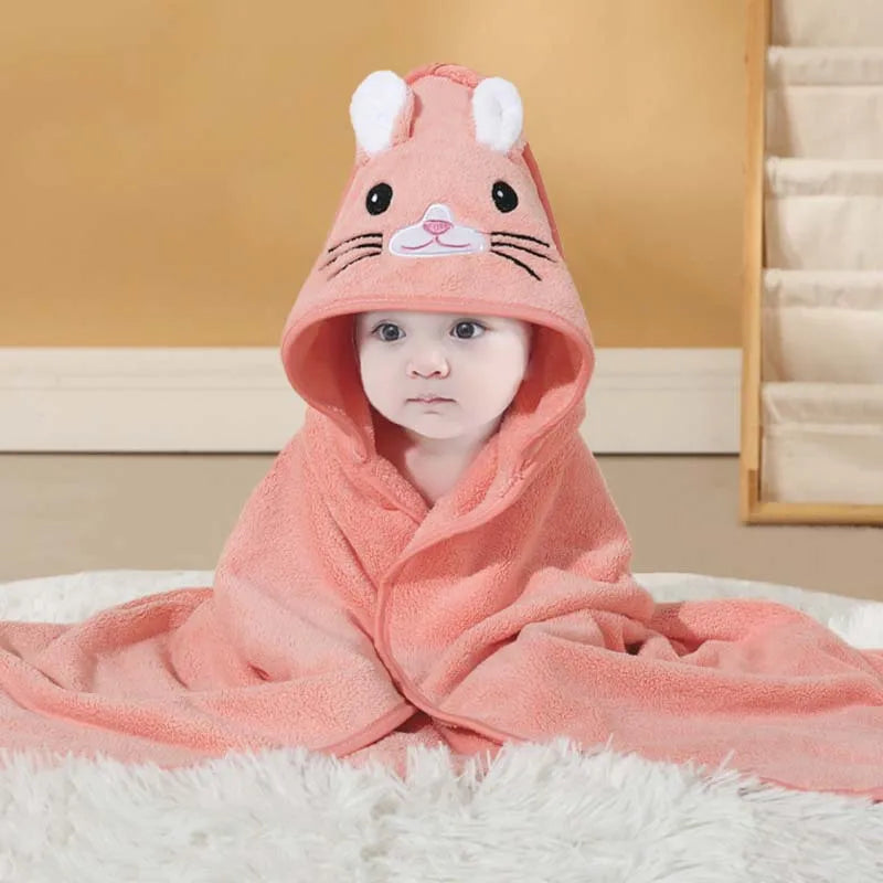 Baby Cartoon Bag Blanket Coral Fleece Absorbent Children's Bath Towel Embroidered Blanket with Hood Cloak Soft Newborn Blanket