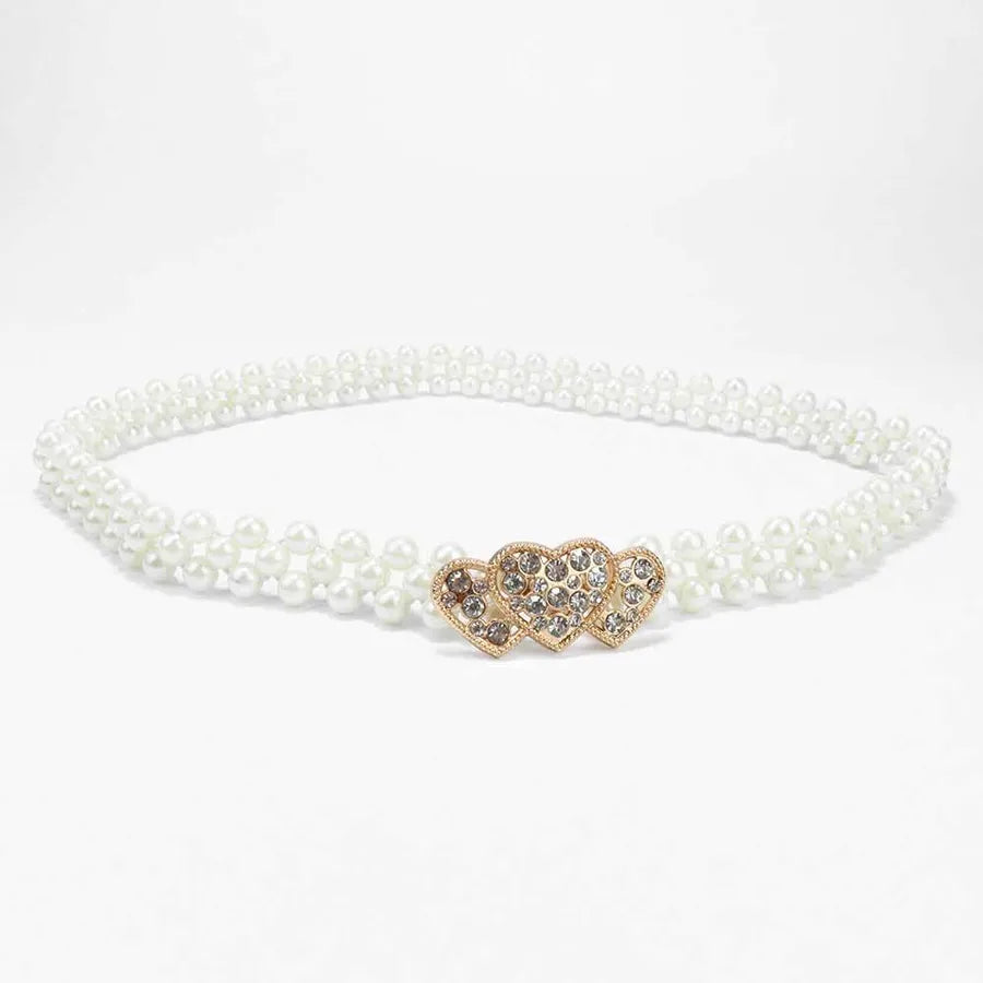 sweet oval flower bow knot imitation pearl metal inlay rhinestones women's chain belts