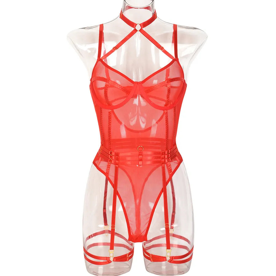 Women's Sexy Multicolor Sexy Lingerie Sets Cosplay Wireless Bra Mid Waist Briefs Shaping Underwear