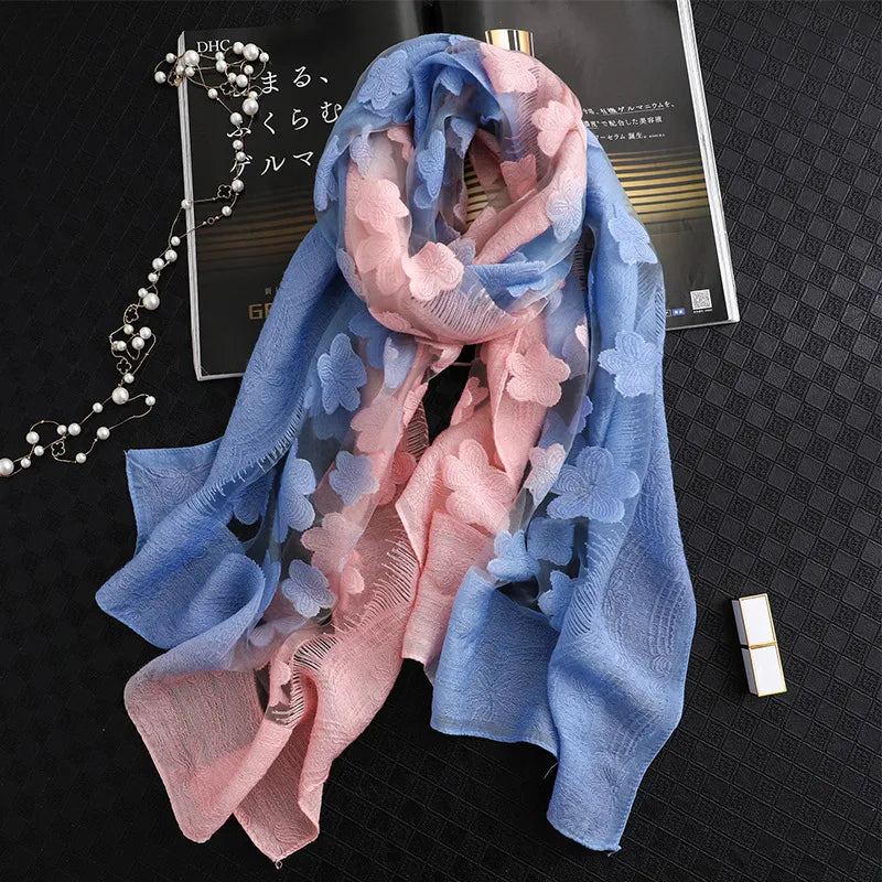 Women's Elegant Flower Polyester Silk Scarf