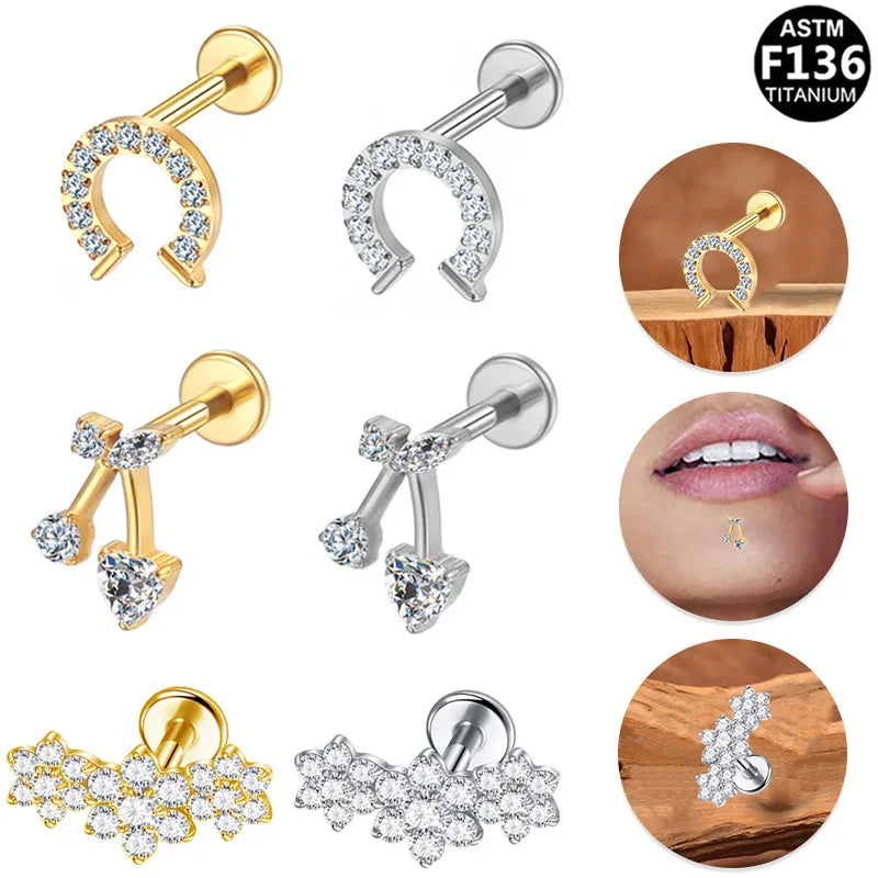 1 Piece Lip Rings Sweet Simple Style Shiny Fruit Titanium Alloy Polishing Plating Zircon 14K Gold Plated White Gold Plated Lip Rings Ear Cartilage Rings & Studs