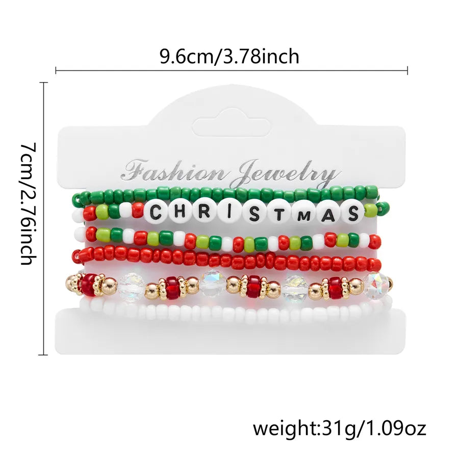 Handmade Christmas Themed Beaded Bracelet Set For Women Soft Clay Snowflake Letter Bracelets  Style