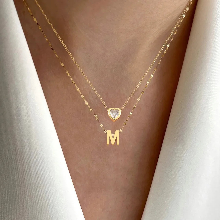 Wholesale Jewelry Elegant Simple Style Classic Style Letter Heart Shape 201 Stainless Steel 304 Stainless Steel Artificial Crystal Pendant Necklace cable chain