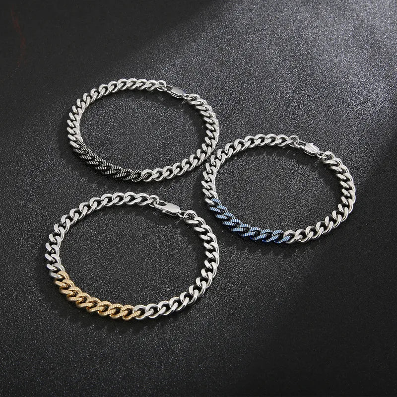 Wholesale Jewelry Hip-Hop Commute Solid Color Titanium Steel Plating Bracelets Necklace Cuban Link Chain Curb Chain