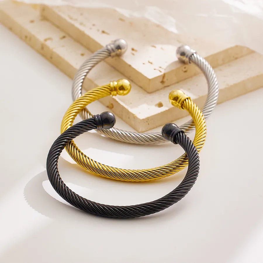 hip-hop solid color spiral stripe titanium steel plating twisted cable bracele 1 piece