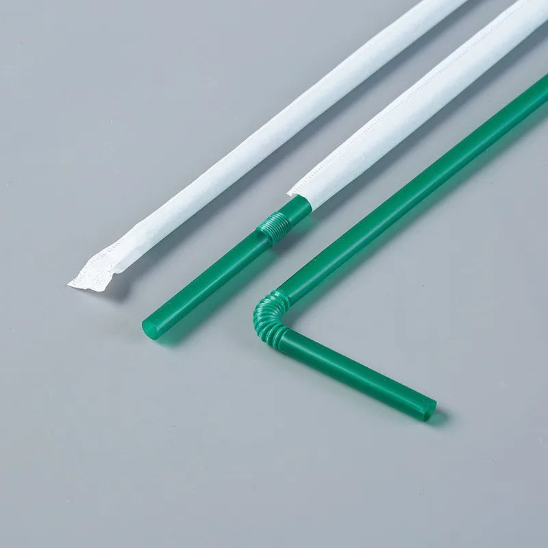 In stock wholesale disposable plastic straw soybean milk beverage thin straw black elbow independent packaging 100 pcs