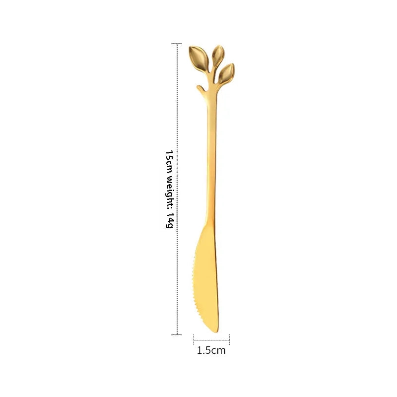 Stainless Steel Leaf Spoon Creative Golden Leaf Coffee Spoon Dessert Spoon Fruit Fork Cake Fork Wholesale Gift Spoon