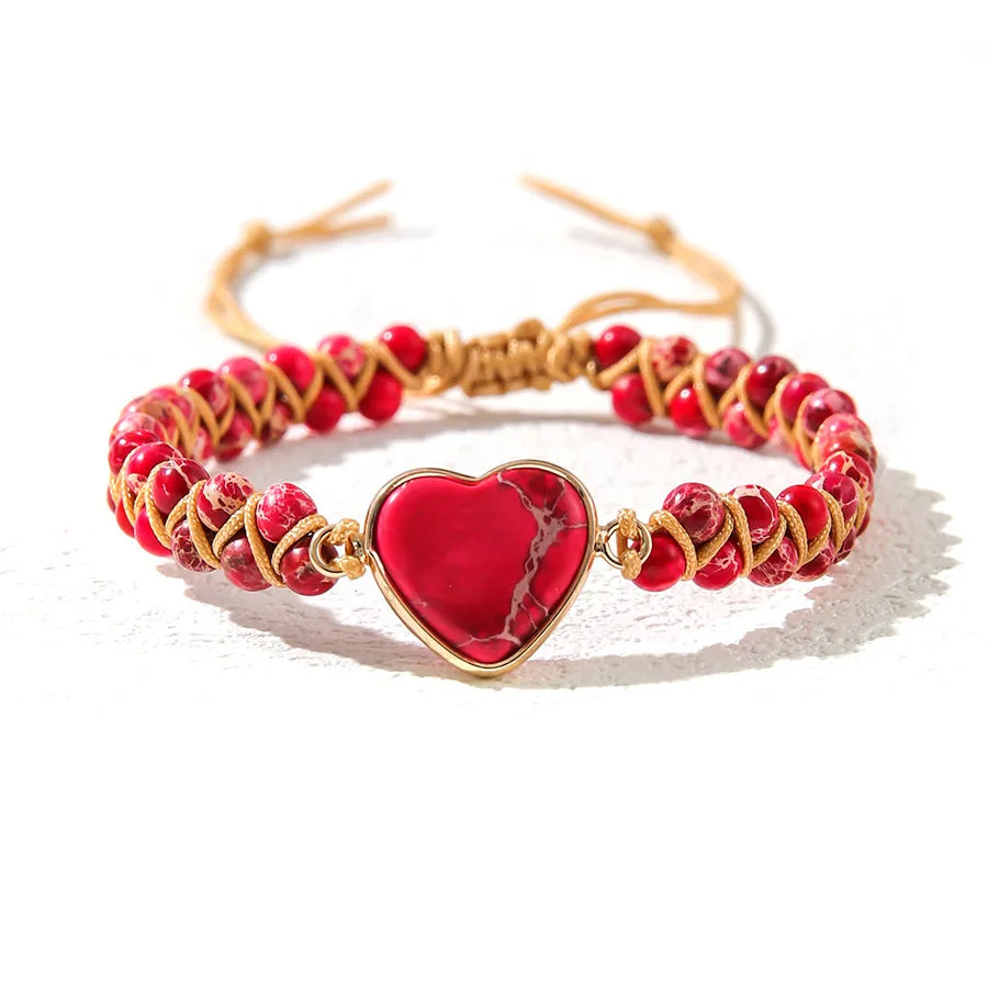 Retro Classic Style Heart Shape natural stone rope Drawstring Bracelets In Bulk