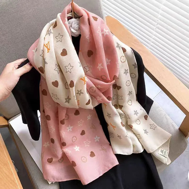 women's fashion star heart shape cotton and linen printing cotton linen scarves