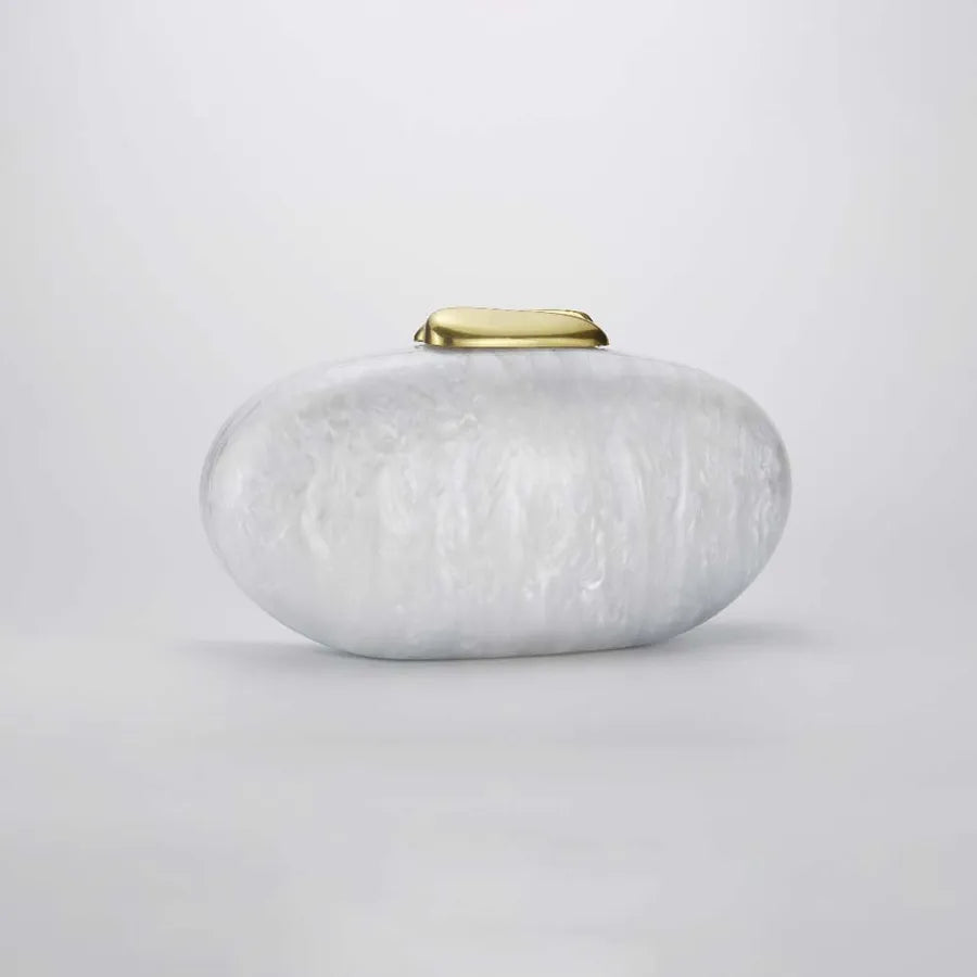 Pearl Color with Snake Chain Champagne White Arylic Solid Color Oval Evening Bags