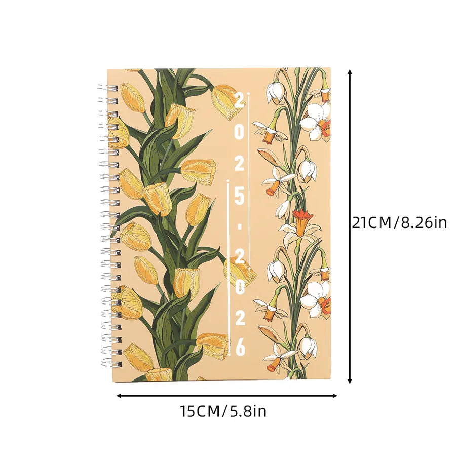 New A5 Spiral Notebook For Students -2026 Academic Year Course Planner Calendar Floral And Giraffe Patterned Notebook