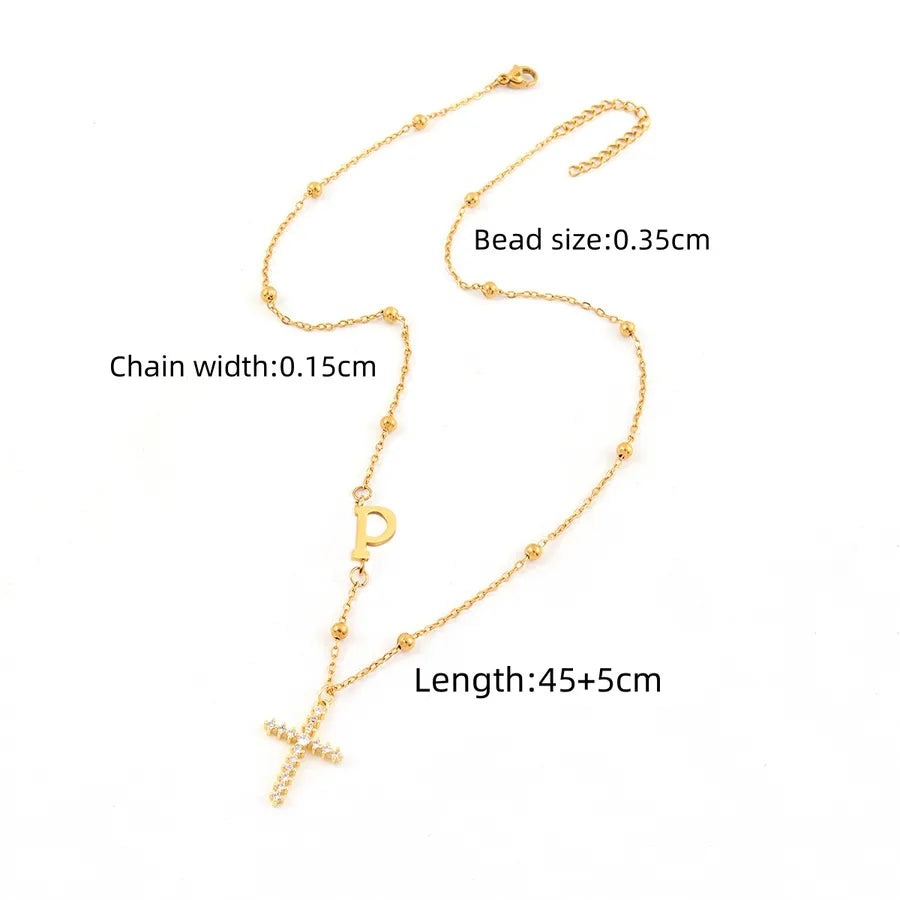 Wholesale Jewelry Elegant Simple Style Classic Style Cross Letter 201 Stainless Steel 304 Stainless Steel Copper ball chain Pendant Necklace