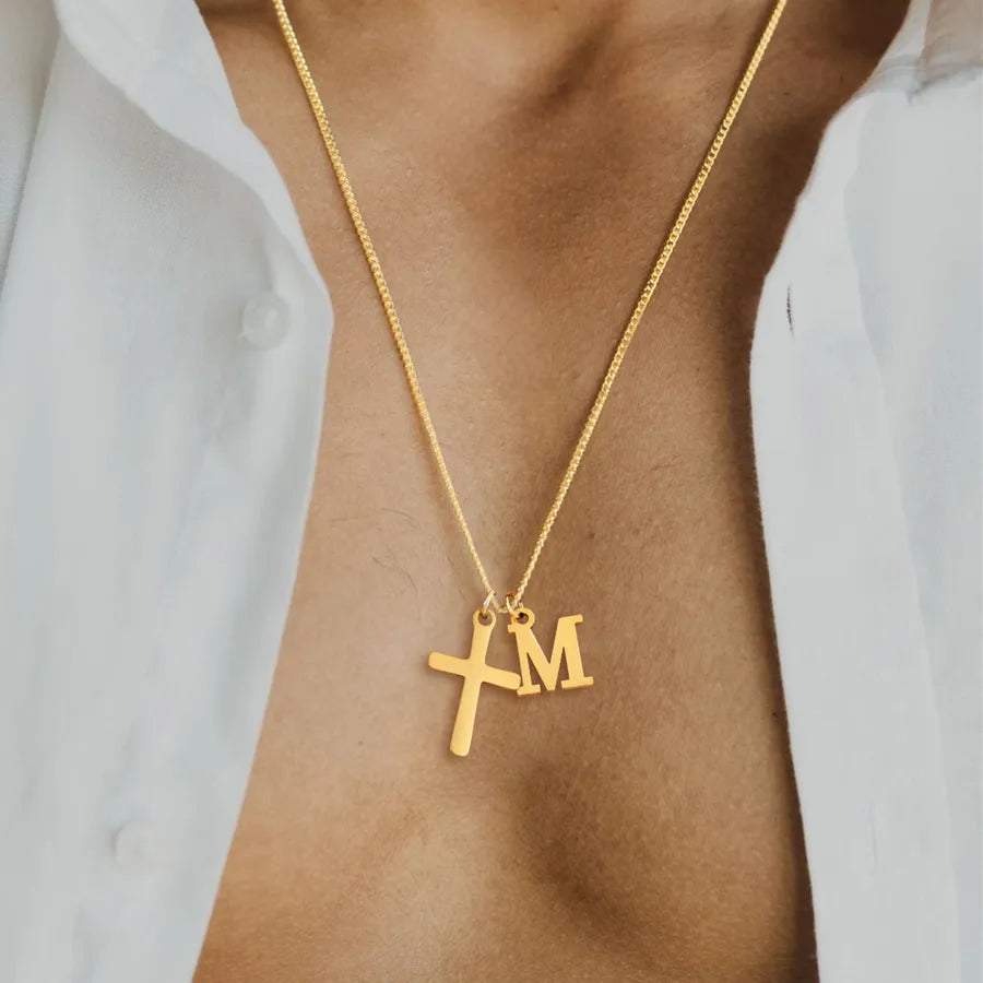 Wholesale Jewelry Casual Simple Style Cross Letter 201 Stainless Steel 304 Stainless Steel Curb necklace Pendant Necklace