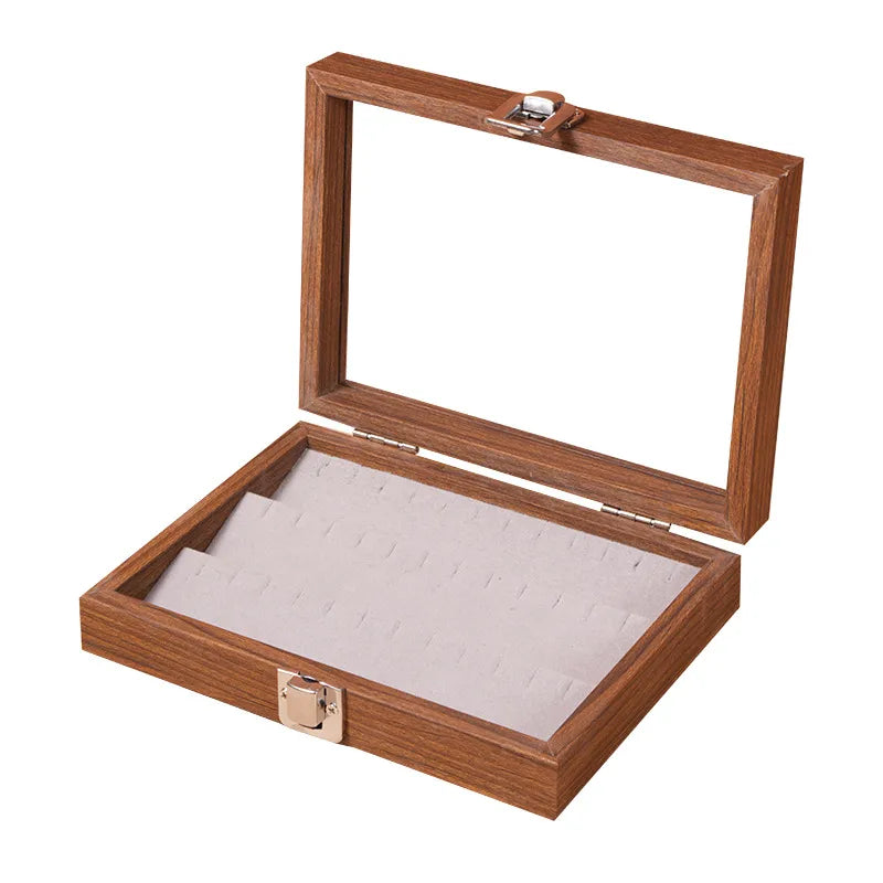 Black Walnut Wood Grain Dustproof Cover Jewelry Box Bracelet Earring Necklace Storage Case Vintage Style Wooden Jewelry Case