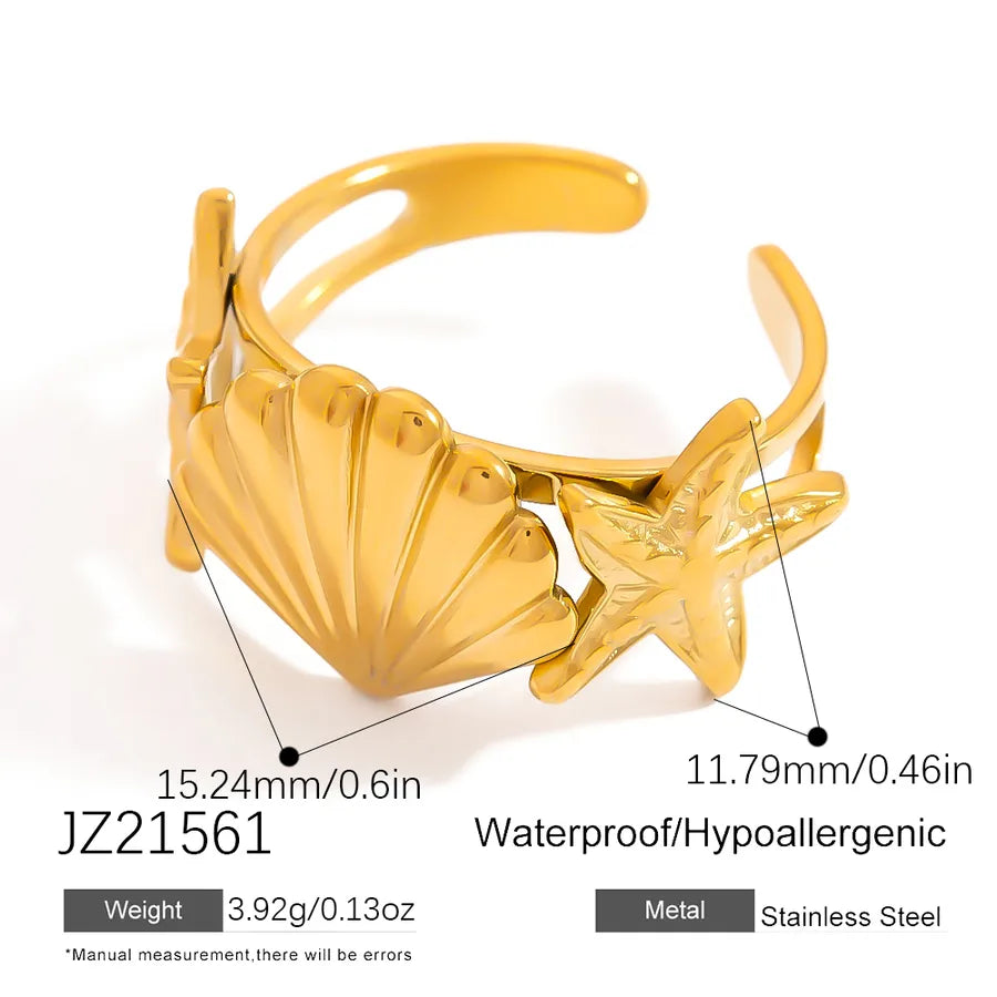 Wholesale Jewelry Elegant Retro Luxurious Shell 304 Stainless Steel Open Rings