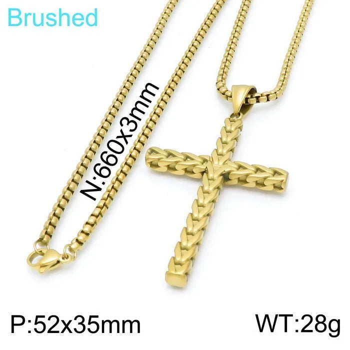 Wholesale Jewelry Hip-Hop Vintage Style Cross Titanium Steel Plating Pendant Necklace None