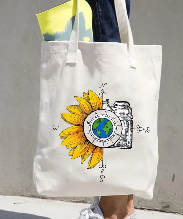 Women's printed shopping bag casual shopping handbag women's shoulder bag large capacity new artistic fresh Women's bag