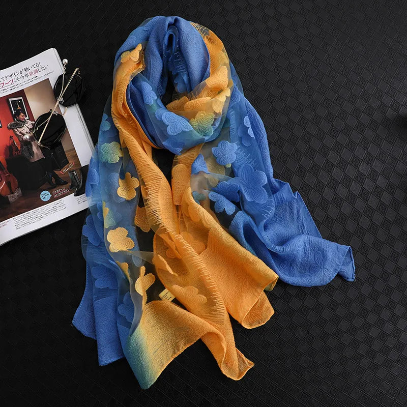 Women's Elegant Flower Polyester Silk Scarf
