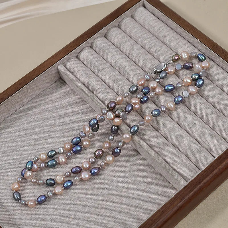 Autumn Winter Pearl Mixed Color Long Sweater Necklace Women's Fashion Jewelry Original Design Luxury Sensation Elegant Pearl Necklace