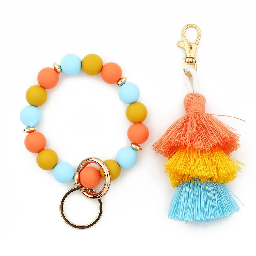 Sweet Geometric Alloy Wood Silica Gel Women's Bag Pendant Keychain