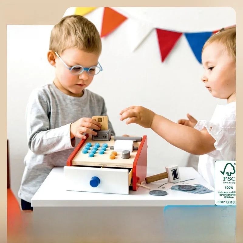 Export the same wooden cash register children's counting scanner supermarket shopping toy cash register simulation Play House
