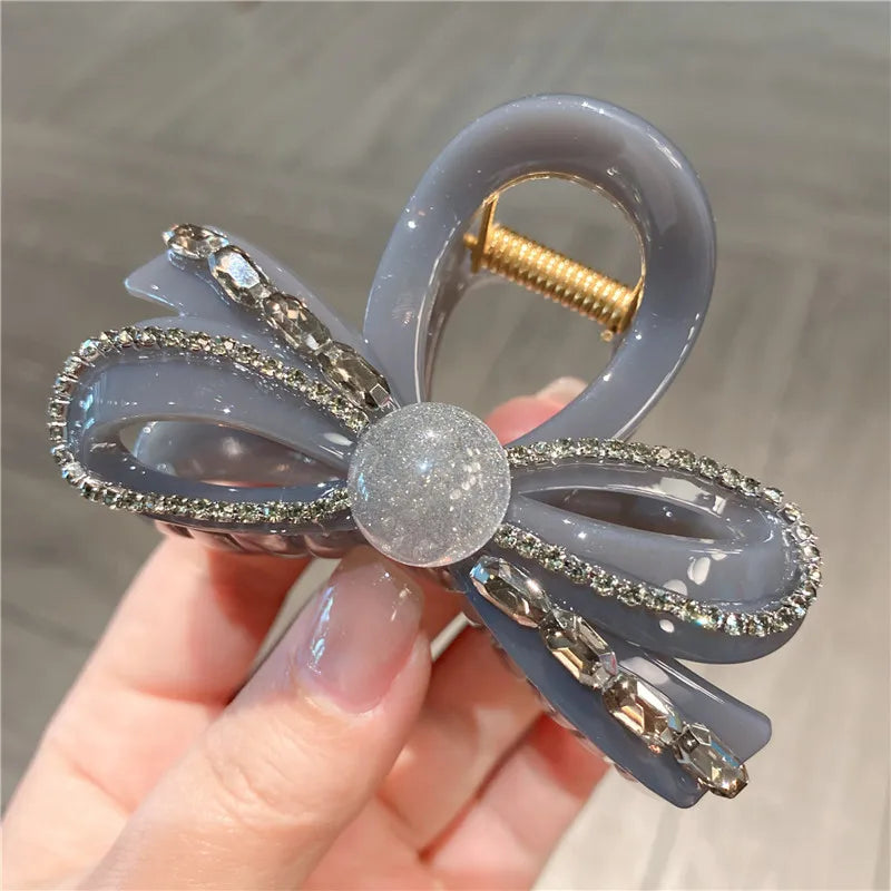 New Style Rhinestone Butterfly Knot Hair Clip Women Elegant Sweet Fairy Feel Half Updo Shark Jaw Clip Hair Accessory