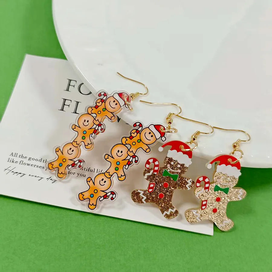 Christmas Acrylic Fun Cute Gingerbread Man Earrings Fashionable Versatile Stylish Ear Jewelry Accessories For Women
