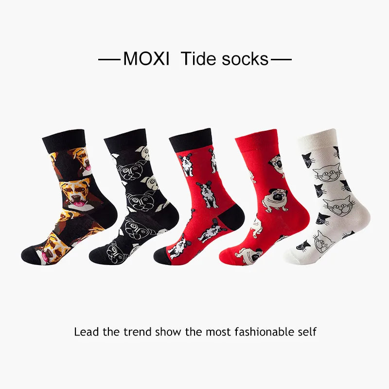 Men's Cute Modern Style Dog Cat Cotton Jacquard Ankle Socks A Pair