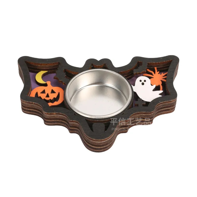 Halloween Wooden Candlestick Base Creative Decoration Thanksgiving Atmosphere Wooden Candlestick Holiday Dining-Table Decoration