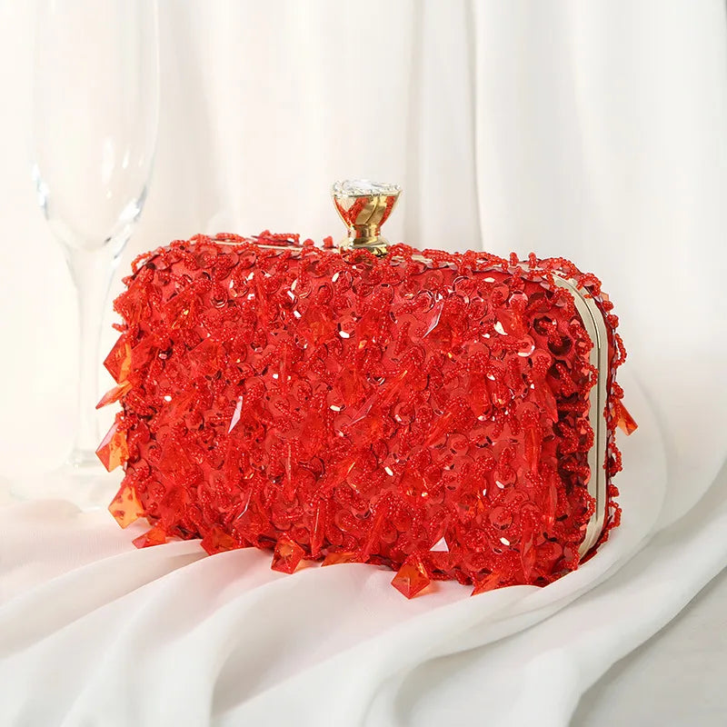 Red Purple Green Iron Solid Color Beading Evening Bags