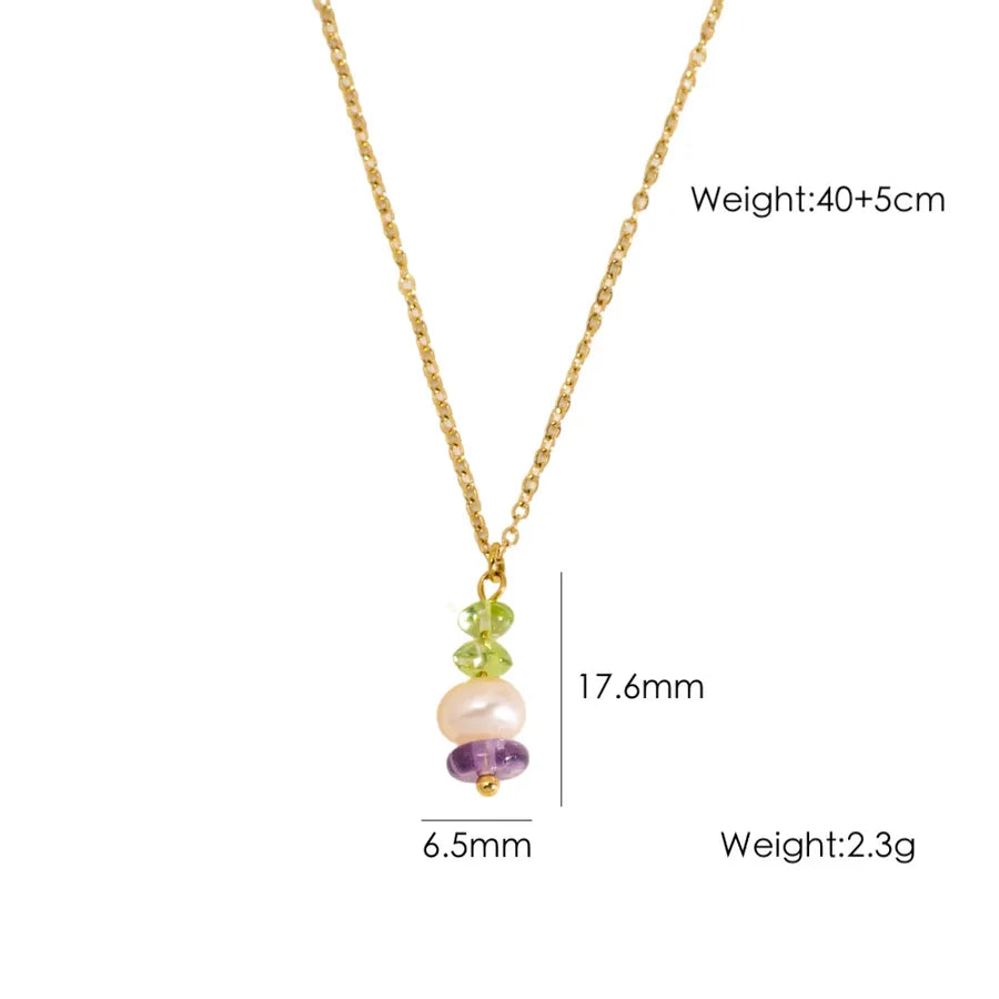 Wholesale Jewelry Elegant Simple Style Geometric 304 Stainless Steel natural stone cable chain Pendant Necklace
